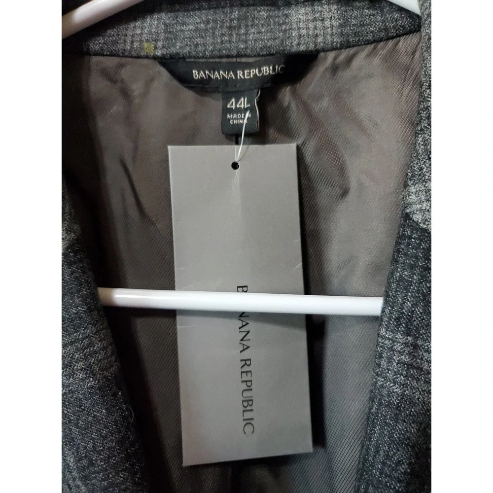 Banana Republic Tessuto Marzotto Italian Wool Gray Plaid‎ Blazer Jacket Size 44L